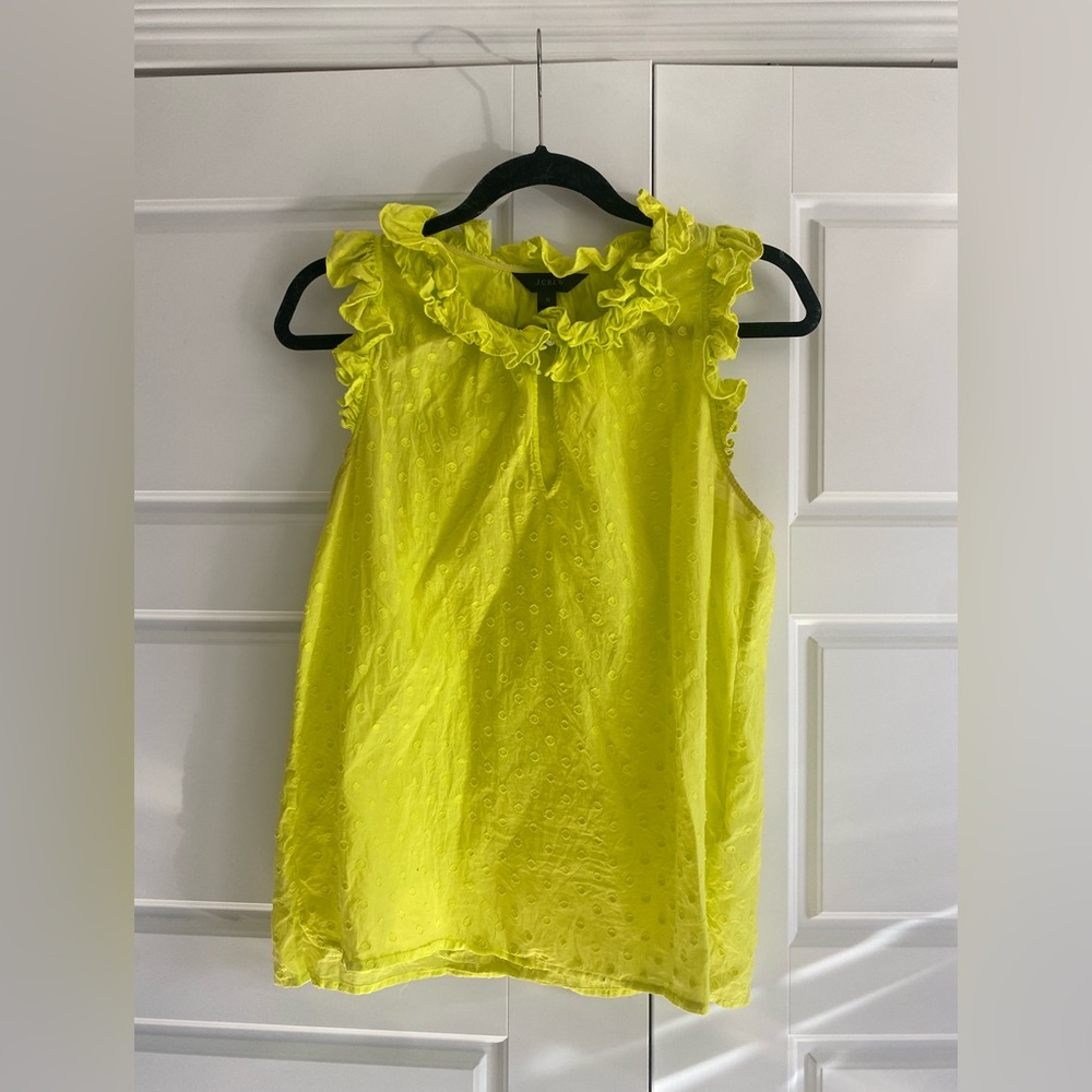 J Crew sleeveless top with ruffled collar and shoulders in a fun yellow. Sz 12